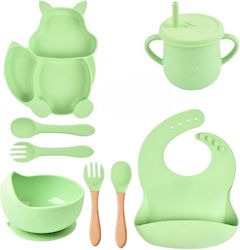 Set de Hrană din Silicon cu Bază Antiderapantă Verde 4 Buc pentru 6+ Luni