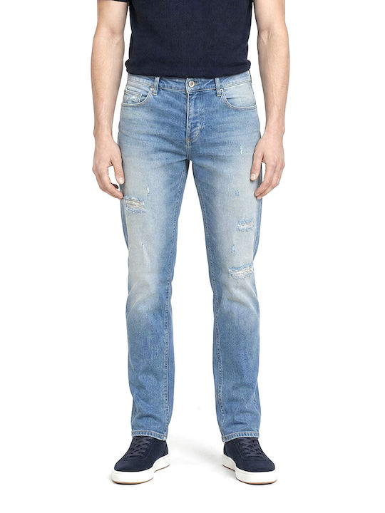 Rey K4424 Men's Elastic Slim Tapered Fit Jeans Blue
