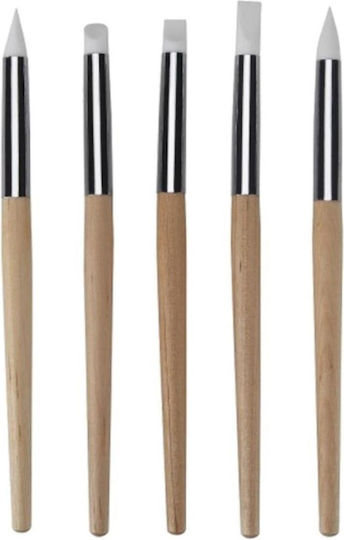 Set of 5 Silicone Nail Art Brushes Wooden Handle