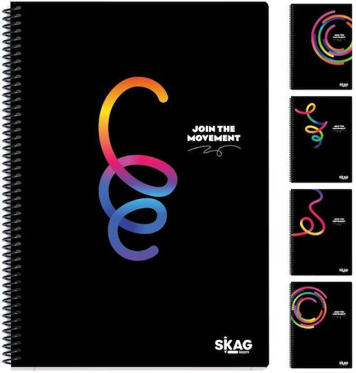 Skag Spiral Notebook Ruled A4 60 Sheets 2 Subjects Color Black