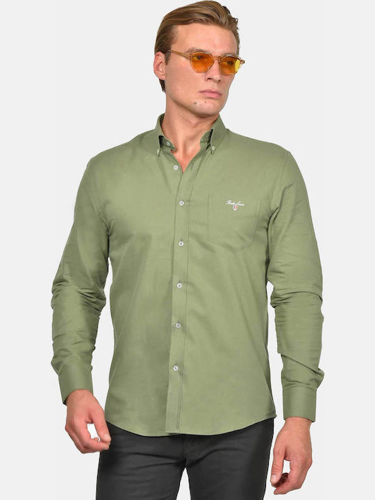 Long Sleeve Cotton Shirt in Regular Fit in Olive