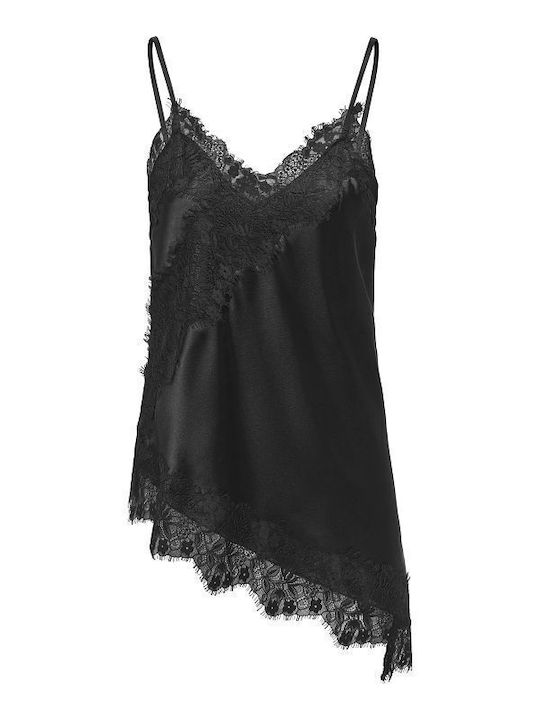 Only Women's Satin Blouse with Lace Black