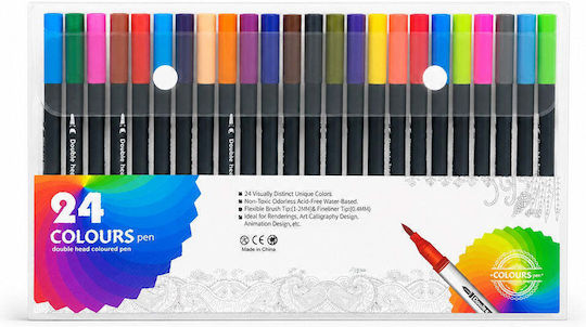 Drawing Markers Fine Double-Tipped Neon Professional Set 24 Colours