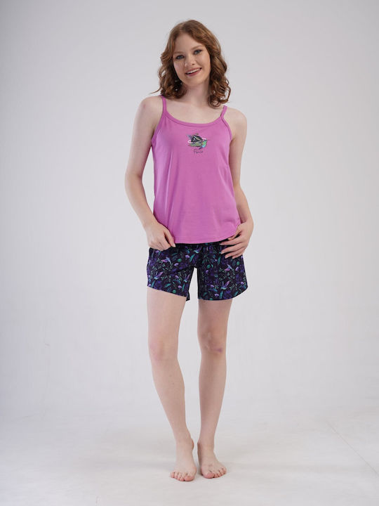 Sommerliches Damen-Schlafanzug-Set Baumwollene Lila