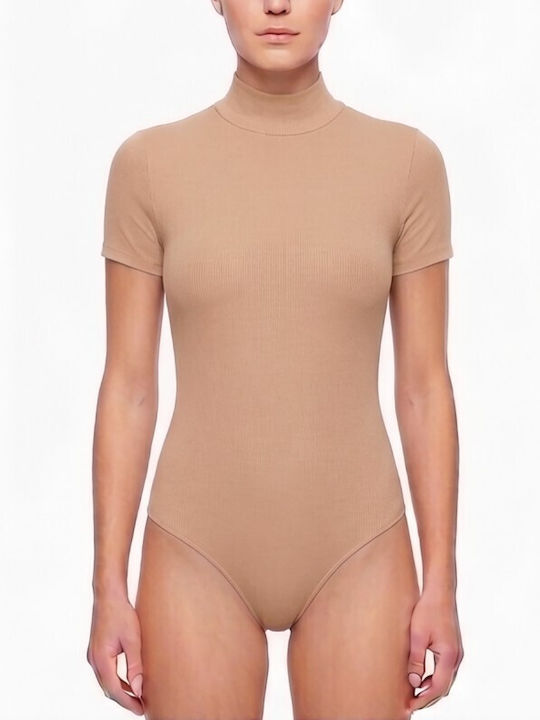 Damen-Bodysuit Rollkragen Beige