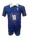 Kids Football Kit Mbappe France National Team Blue White Collar 190726-06