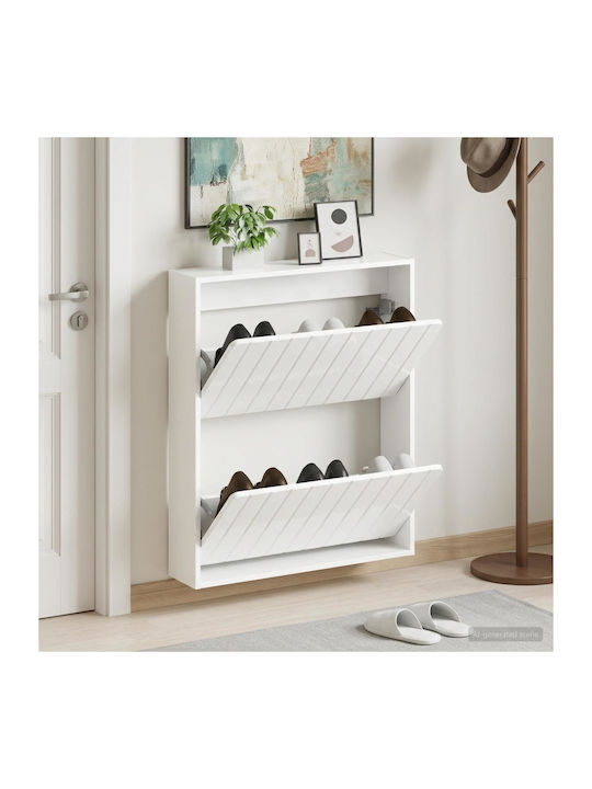 Zwolle Wooden Shoe Cabinet White with Tilting S...