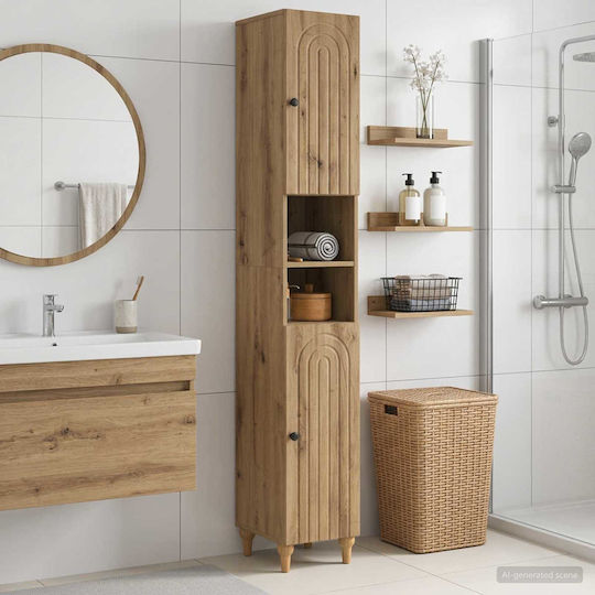 vidaXL Badezimmer-Säulenschrank Boden M30xB31xH190cm Eiche