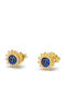 Gold Plated Silver Stud Earrings with Blue Stones