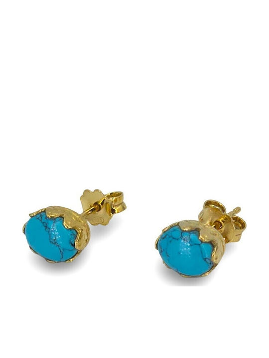 Silver Gold Plated Stud Earrings with Turquoise Stones