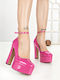 Pantofi cu Toc din Lac cu Toc Gros Înalt Fuchsia