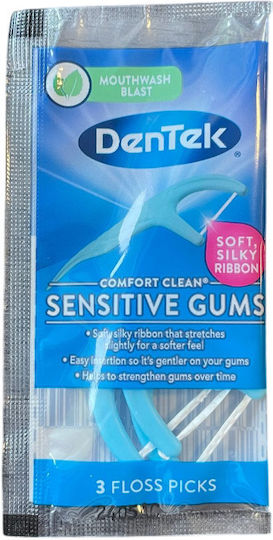Set Scobitori Dentare Ata Dentek Comfort Clean Pentru Gume Sensibile Tip Scobitoare Ceară Fibre Rezistente Aromă De Mentă 3 Bucăți