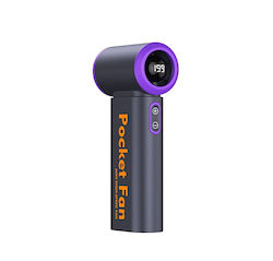 Roza T317 Φορητό Mini Pocket Ανεμιστηράκι Χειρός 4000mah Επαναφορτιζόμενο Led Display & 199 Ταχύτητες Γκρι Μωβ