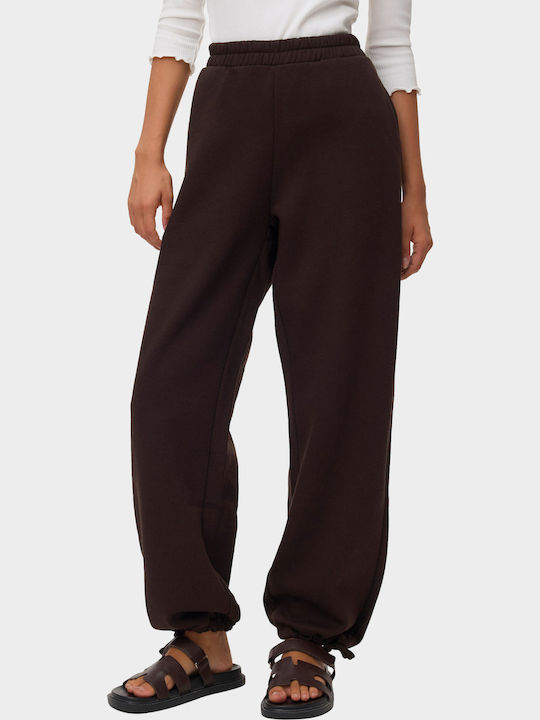 Дамски Текстилен Панталон Push-up с Ластик в Wide Линия Dark Brown