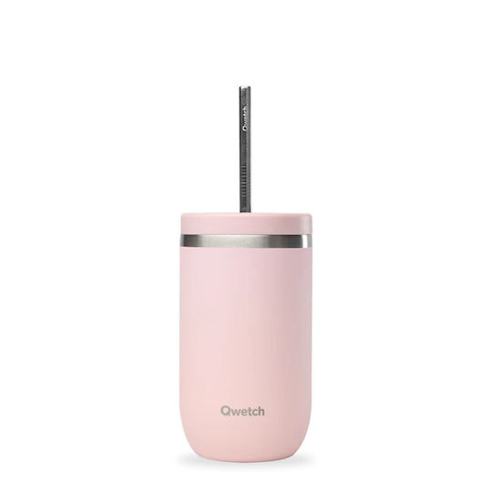 Qwetch Thermos Bottle Stainless Steel 470ml Qwetch Pink with Straw