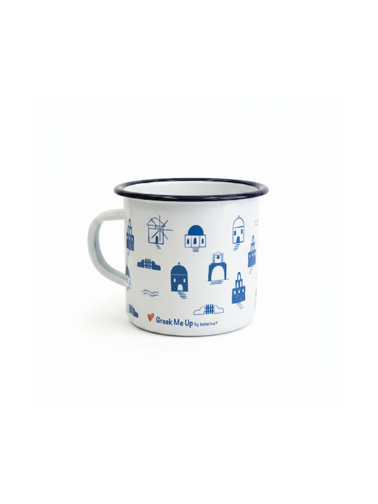 Greek Me Up Churches Cană Emailată Albă 360ml