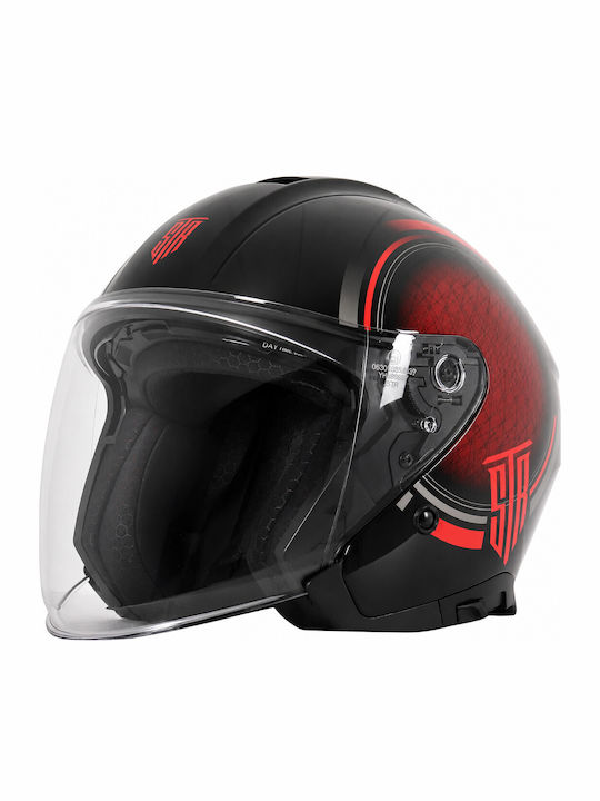 STR Avio Black Red Κράνος Μηχανής Jet ECE 22.06...