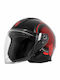 STR Avio Black Red Motorcycle Helmet Jet ECE 22.06 with Sun Visor