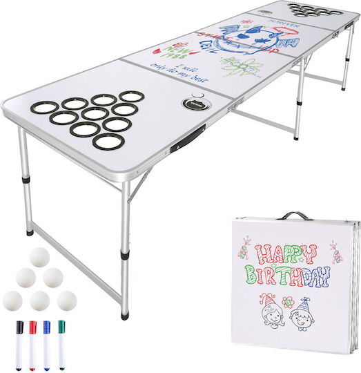 Vevor Φορητό Τραπέζι Beer Pong 2,4 M Αναδιπλούμενο Θήκες Ποτήρια Στυλό Dry Erase Χειρολαβές Μεταφοράς Ρυθμιζόμενο Ύψος Λευκό Zdpjyxzdkk00f95rq001v0