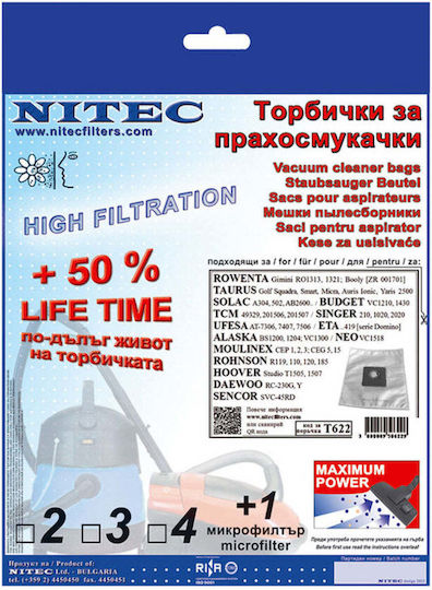 Nitec Торбички за прахосмукачка 5 бр Съвместима с прахосмукачка Daewoo / Hoover / Moulinex / Rohnson / Rowenta / Sencor / Solac / Taurus / Ufesa