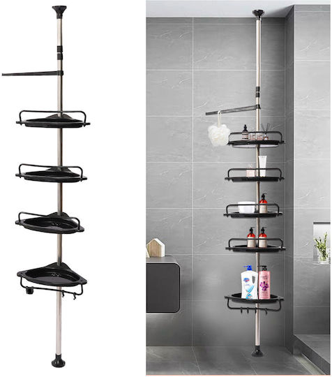 Eck-Teleskop-Badregal Boden Kunststoff mit 4 Regalen 33x25x100cm Schwarze