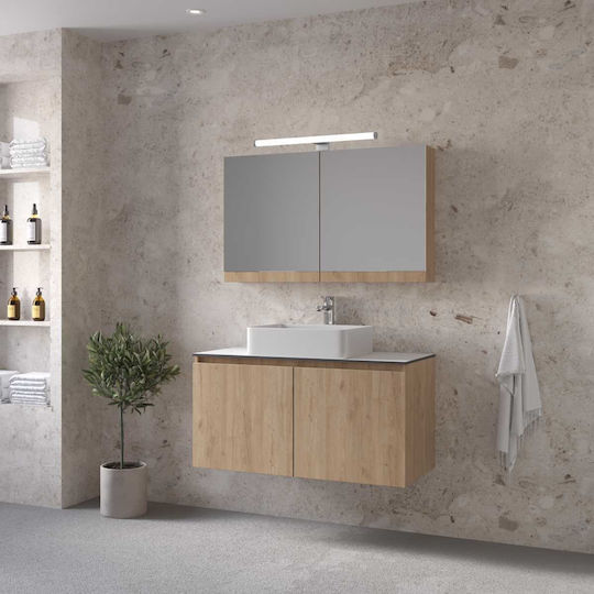 Furnibath Πάγκος με Νιπτήρα & Καθρέπτη Μ101xΒ46xΥ50cm Walnut