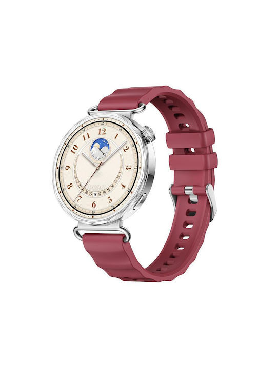 Silicone Strap Ocean Pattern Silver Clasp Garmin Vivoactive 4s Vivomove 3s Wine Red