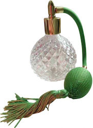 Sticlă Mică De Parfum Zamo Pompa Verde Capac Cu Pulverizator Filetat Capacitate 90 Ml Model Vintage Transparent Verde