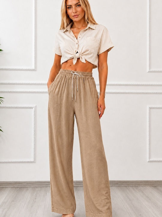 Pantaloni Dama Palazzo High Rise Fit Bej