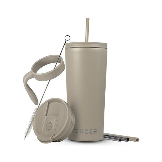 Monochrome Edition Handled Tumbler Θερμός Ανοξείδωτο BPA Free 592ml Almond Beige με Καλαμάκι και Λαβή