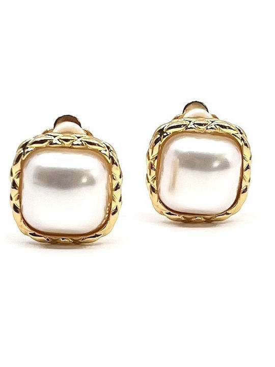Dorian Gray Earrings with Clip Made of Gold Plated Steel with Pearls