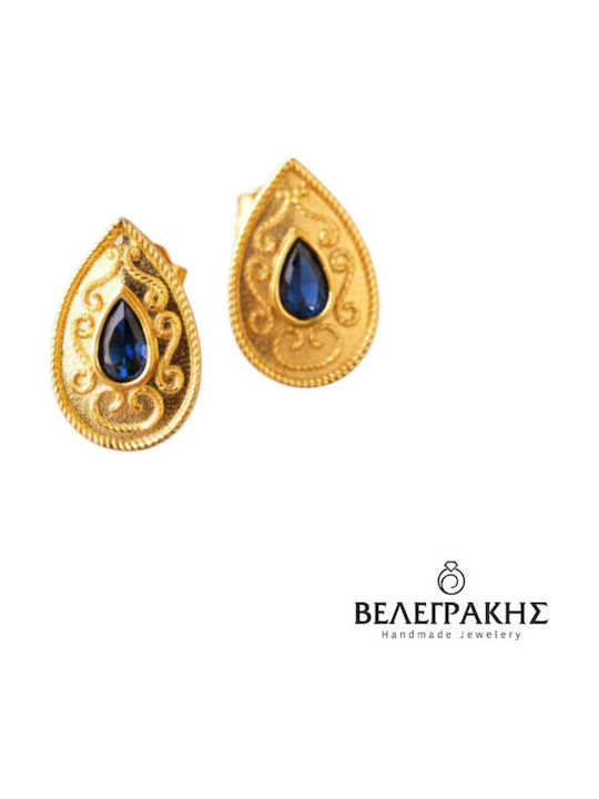 Velegrakis Gold 9K Stud Earrings with Light Blue Stones