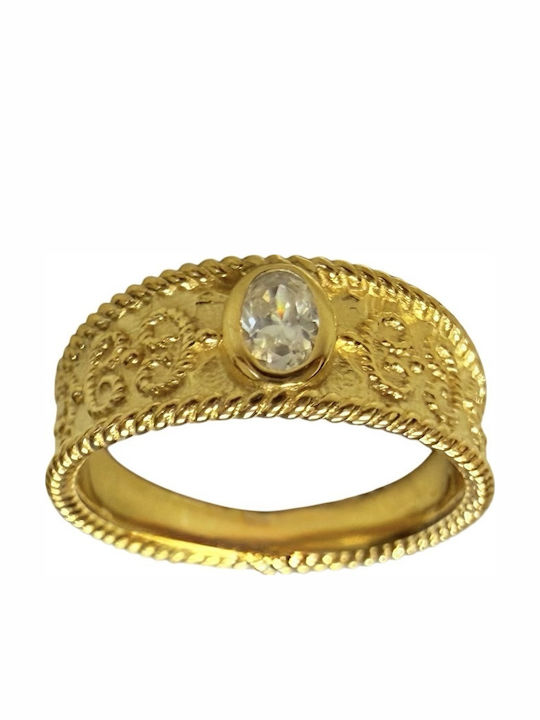Kontopoulos Women's Ring with Zircon Made of Gold Plated Silver Kontopoulos Women's Ring with Zircon Made of Gold Plated Silver