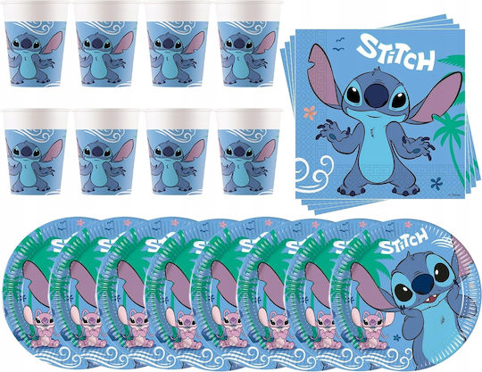Procos Stitch & Angel Set Lilo Stitch Feen Geburtstag Teller Becher Servietten