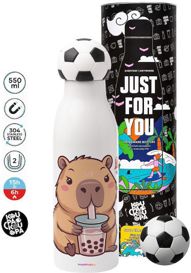 Koupakoupa Bubble Tea Stainless Steel Kids Water Bottle Capybara Non Spill Multicolour 550ml