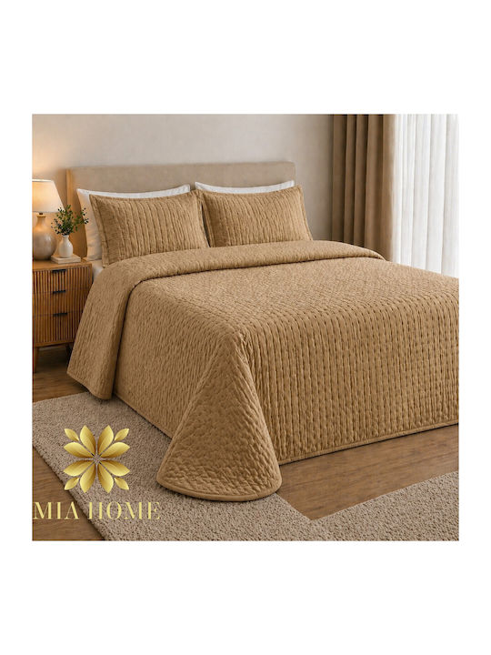 Mia Home Σετ Κουβερλί Υπέρδιπλο Καφέ 220x240cm 3τμχ