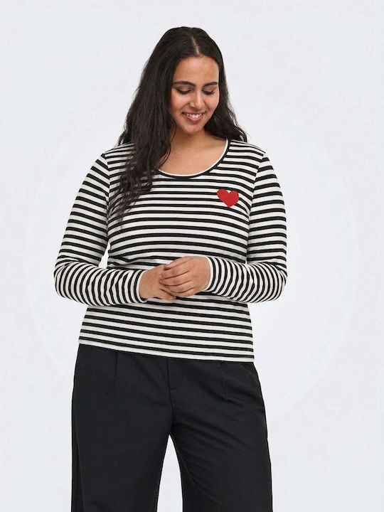 Bluza Damă Bumbac Mânecă Lungă Cu Dungi Neagră