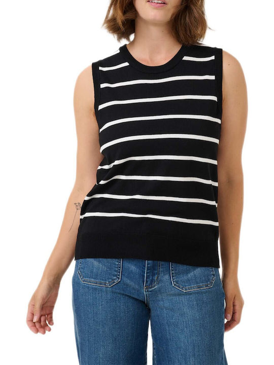 Women's Sleeveless Striped Black Blouse