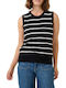 Women's Sleeveless Striped Black Blouse