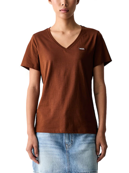 Hugo Klassisches Damen T-Shirt Braun