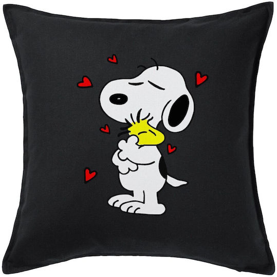 Koupakoupa Μαξιλάρι Καναπέ Snoopy Love, από 100% Βαμβάκι Μαύρο 50x50εκ.
