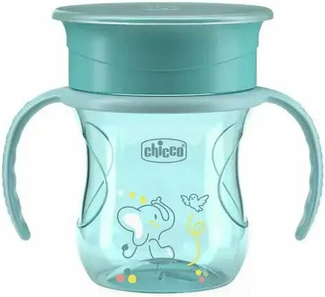 Chicco Pahar pentru Copii cu Mânere și Paie Perfect Cup din Plastic Verde 200ml pentru 12m+