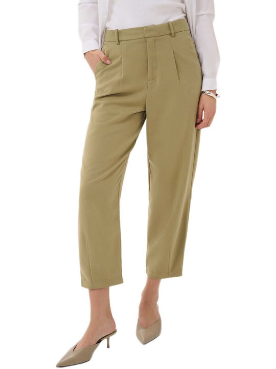 Kaffe Damen Hochbund Stoff Capri Hose Grün