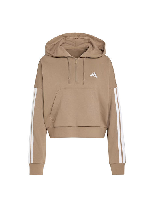 adidas Essentials 3-Stripes Hanorac Alb din French Terry cu Glugă