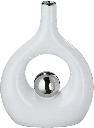Gilde Decorative Vase Ceramic Tonda White 16.5x6.5xHeight 22cm