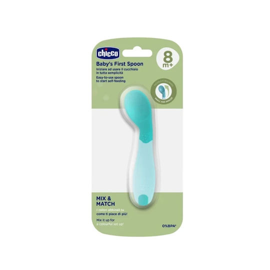 Chicco Lingură pentru bebeluși din silicon pentru 8+ luni Albastru deschis