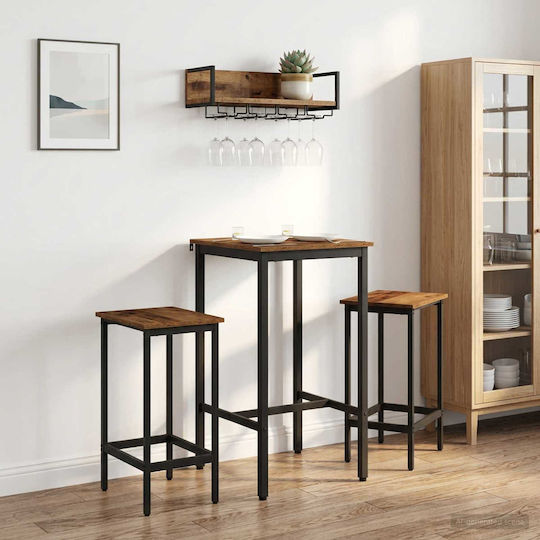 Quadratischer Bar-Tisch Aus Holz Mit Metallrahmen Gebeiztes Holz 52x52x90cm