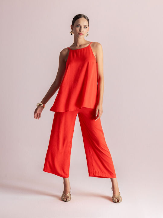 Moutaki Pantaloni Satin Dama cu Elastic Brick