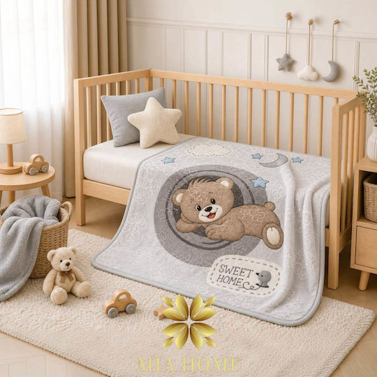 Mia Home Cot Velvet Grey Baby Blanket 110x140cm