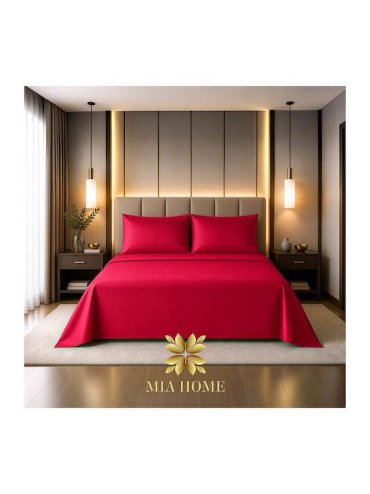 Mia Home Super-Double Bed Sheets Set with Rubber Hugger 160x200+35cm Red (4 Pieces)